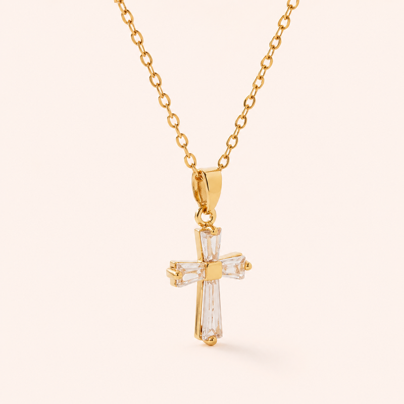 Seraphine Gold Crystal Cross Necklace – Elegant Cross Pendant
