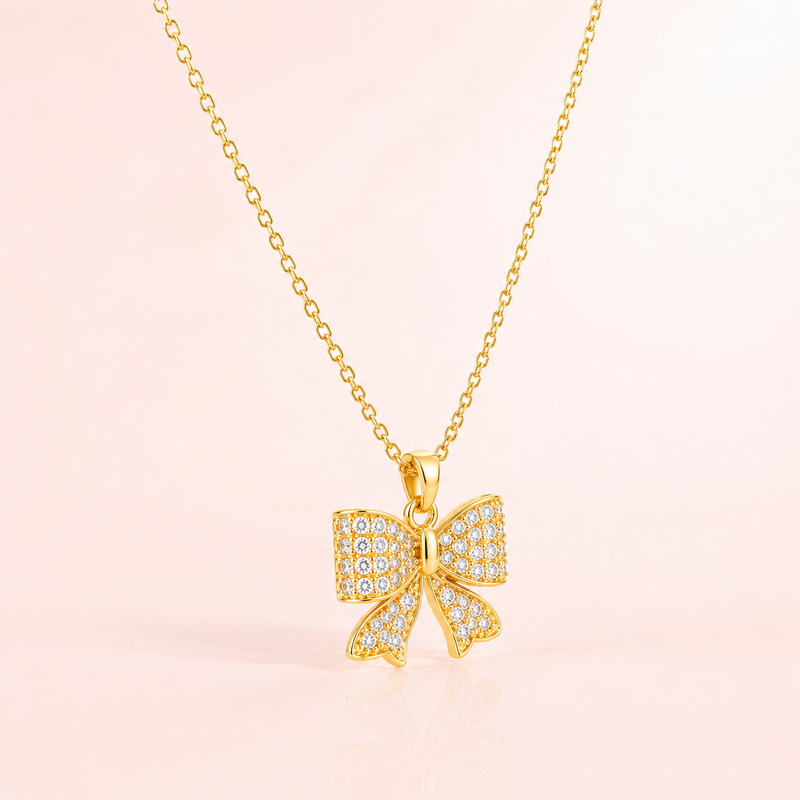 Belle Gold Bow Necklace – Crystal Bow Pendant Necklace