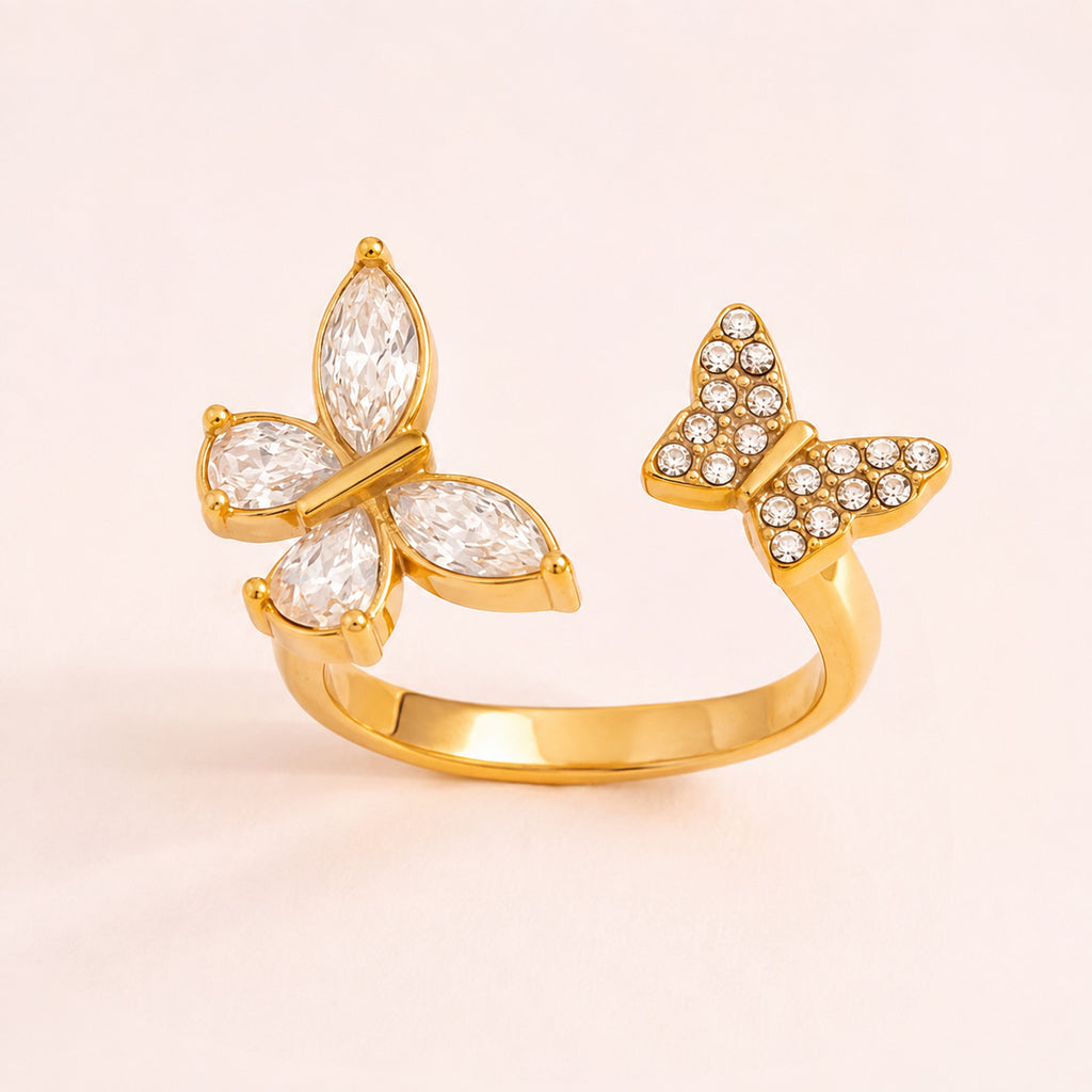 Sylvie Gold Adjustable Butterfly Ring – Crystal Open Wrap Ring
