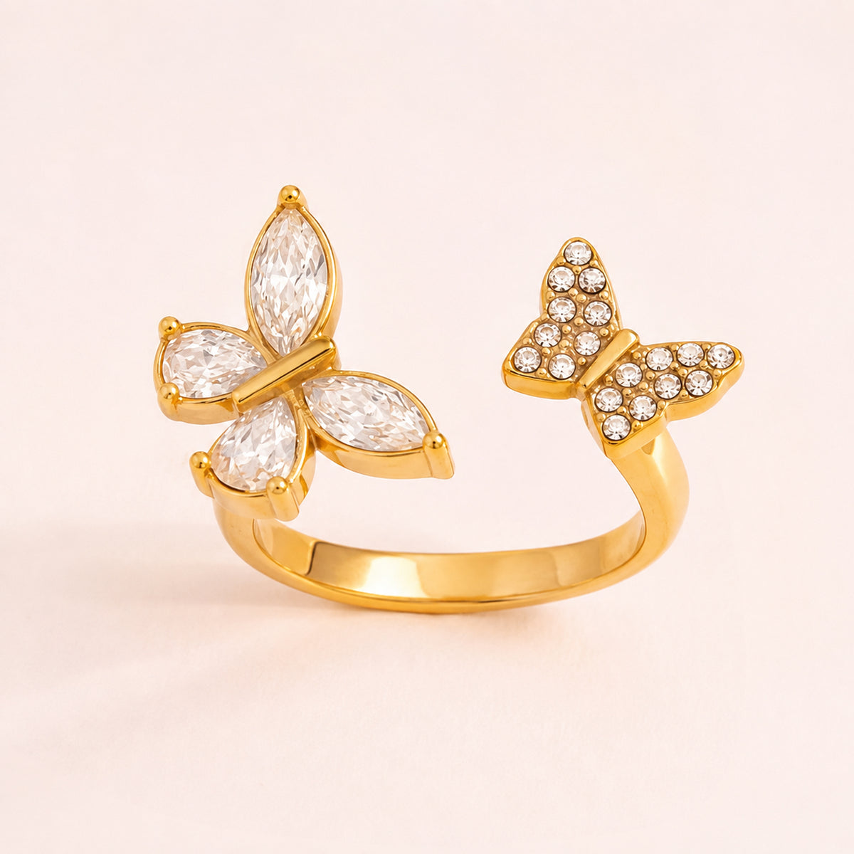 Sylvie Gold Adjustable Butterfly Ring – Crystal Open Wrap Ring