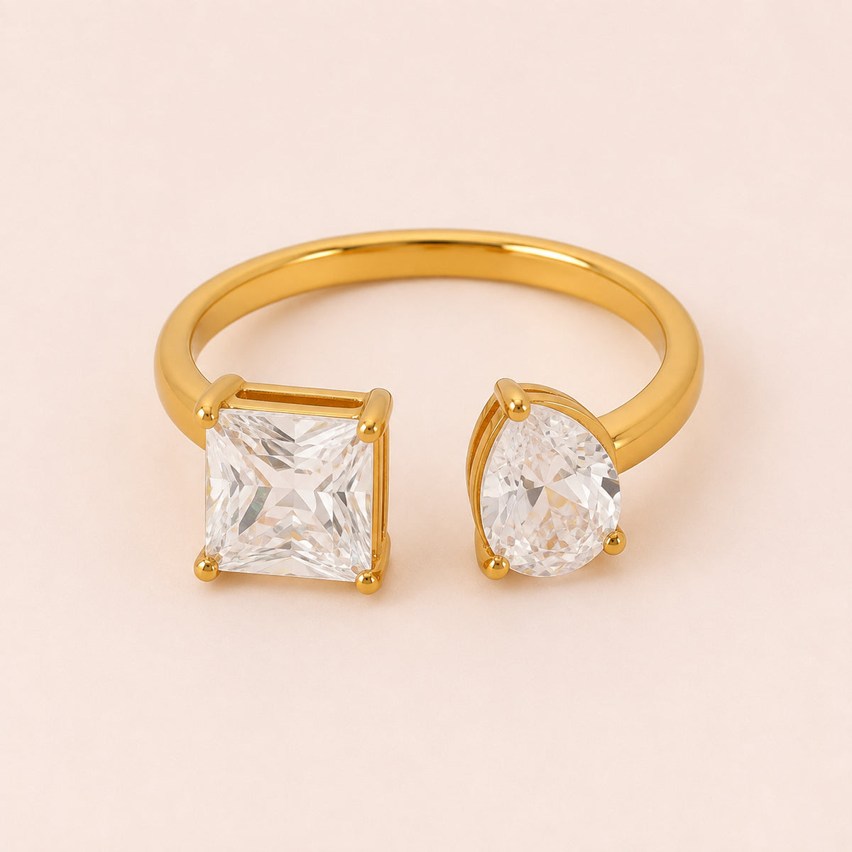 Gemma Gold Two-Stone Crystal Ring – Open Adjustable Ring