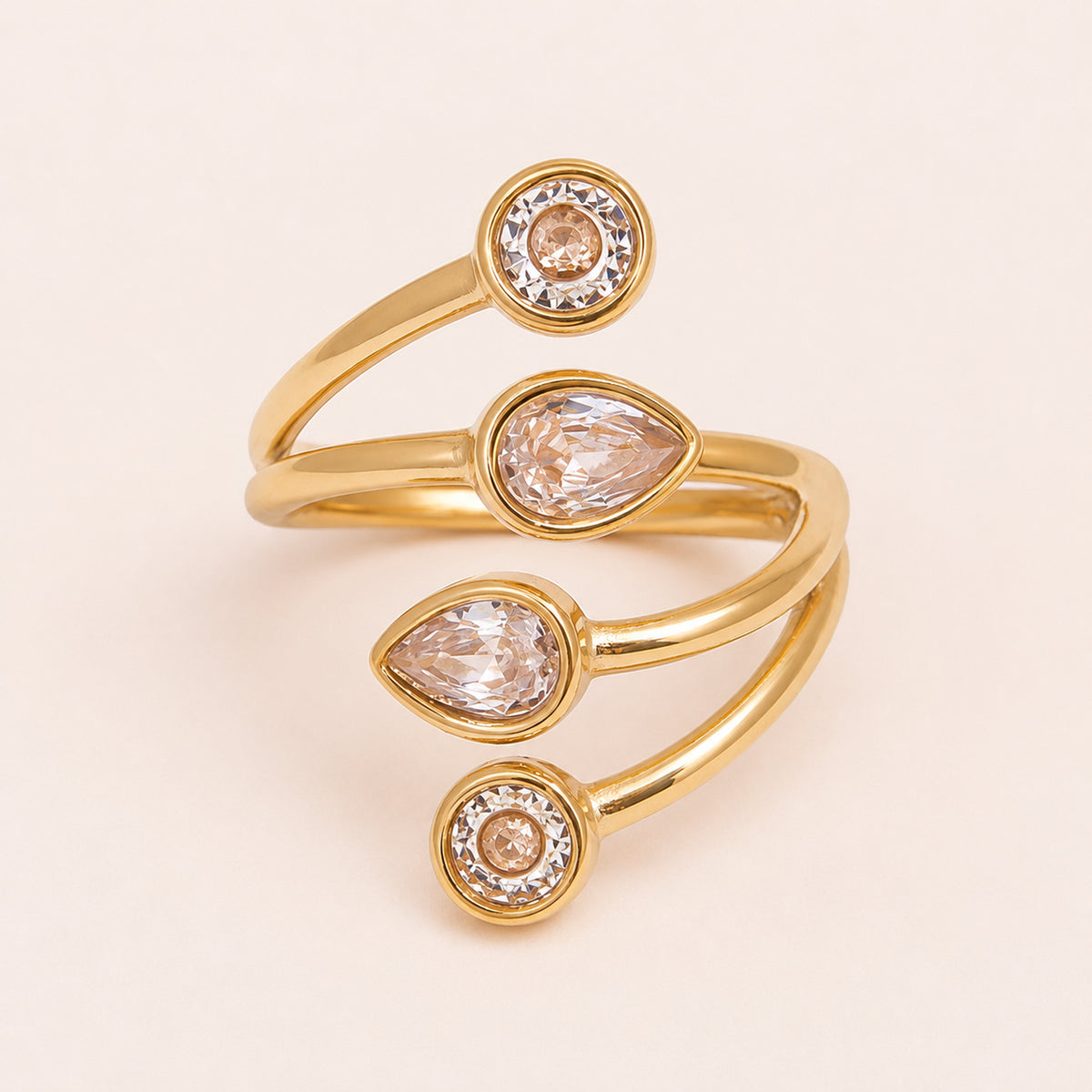 Nerissa Gold Adjustable Crystal Wrap Ring – Teardrop Multi-Stone