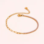 Pulsera de tenis de oro Rosé Link – Pulsera de cadena con cristales rosas
