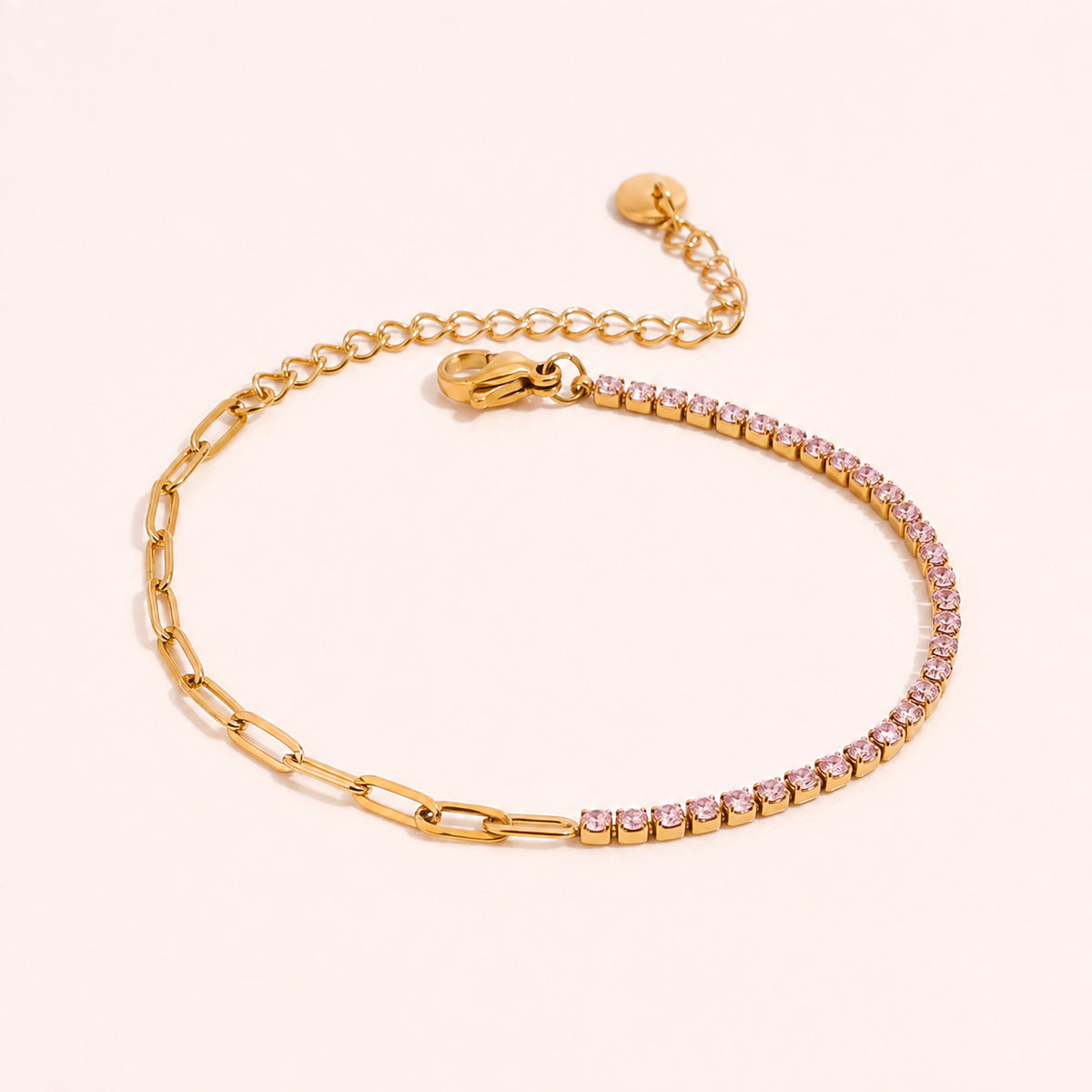 Rosé Link Gold Tennis Bracelet – Pink Crystal Chain Bracelet