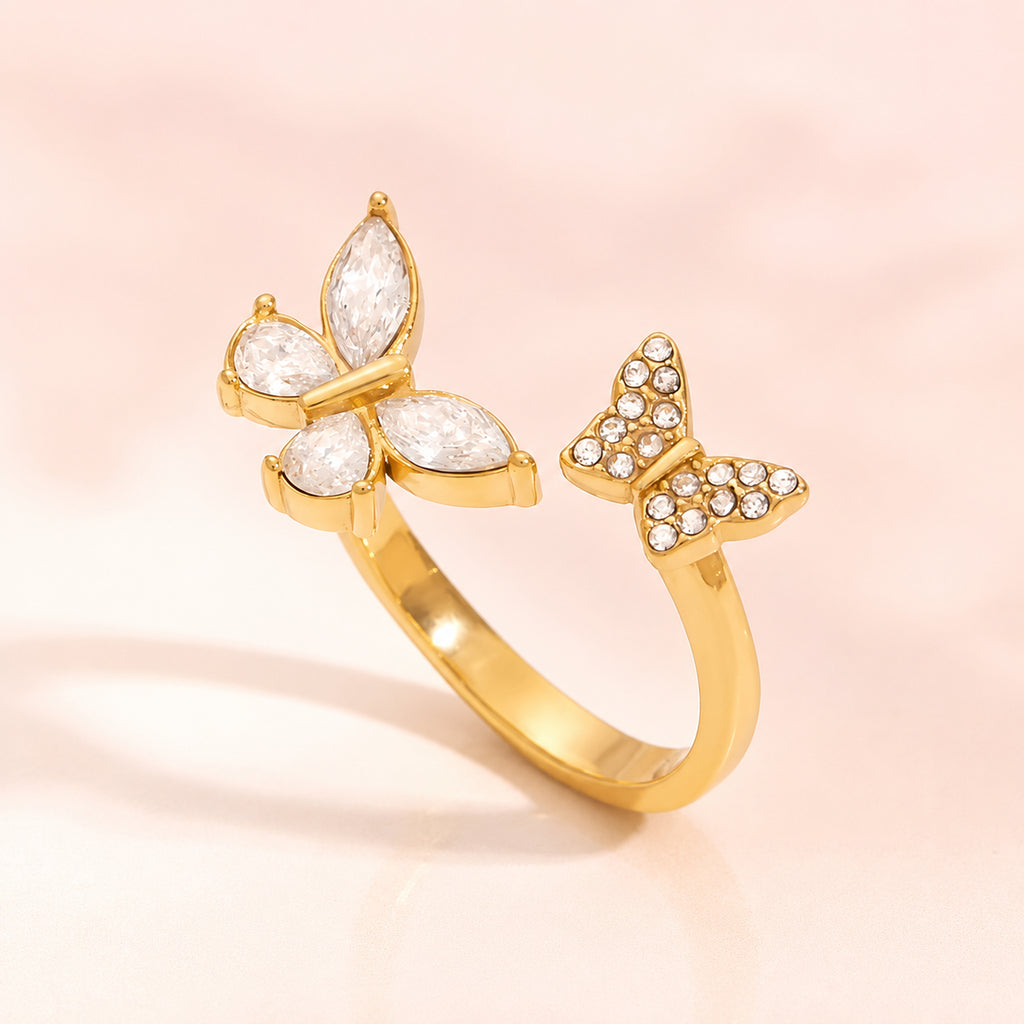 Sylvie Gold Adjustable Butterfly Ring – Crystal Open Wrap Ring