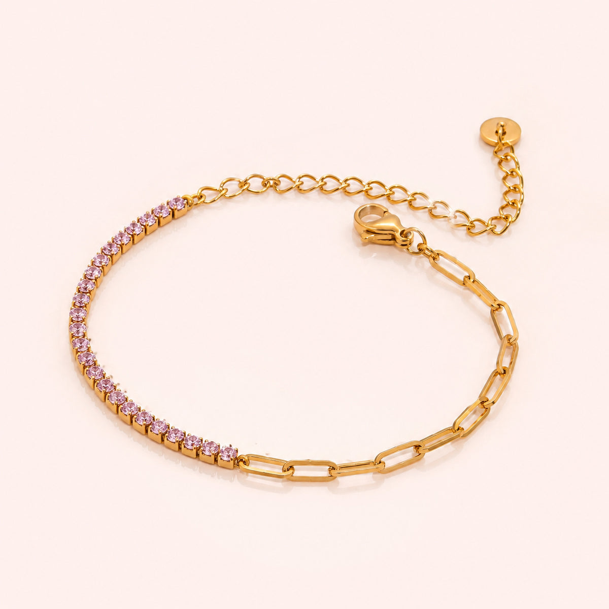 Rosé Link Gold Tennis Bracelet – Pink Crystal Chain Bracelet