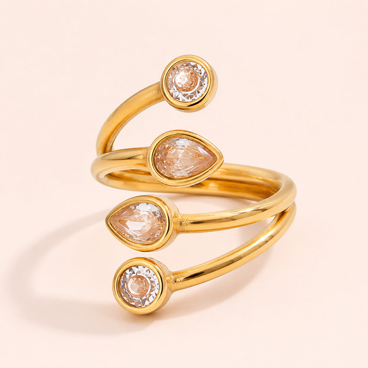 Nerissa Gold Adjustable Crystal Wrap Ring – Teardrop Multi-Stone