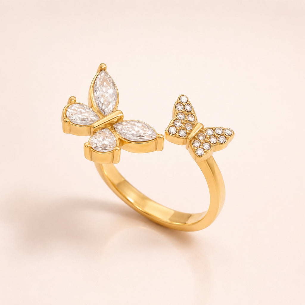 Sylvie Gold Adjustable Butterfly Ring – Crystal Open Wrap Ring