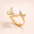 Sylvie Gold Adjustable Butterfly Ring – Crystal Open Wrap Ring