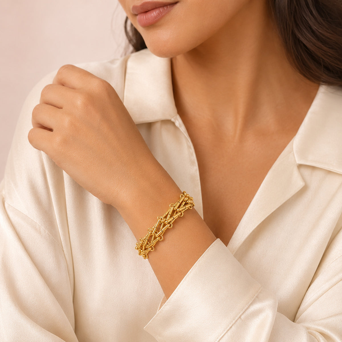 Aurelia Gold Double-Link Bracelet – Layered Statement Chain Bracelet