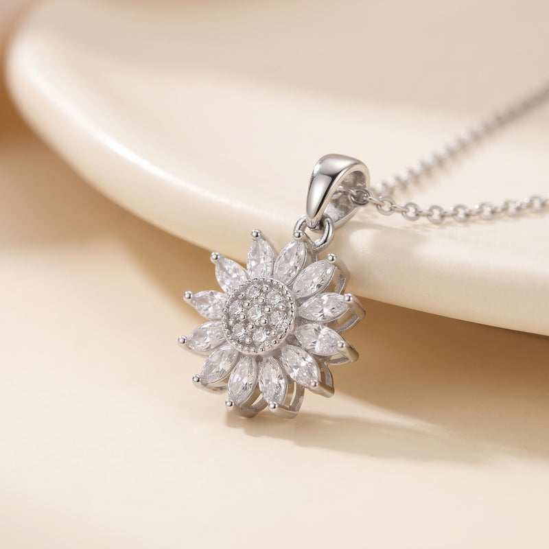 Solara Silver Crystal Medallion Necklace - 316L Stainless Steel Pendant Necklace