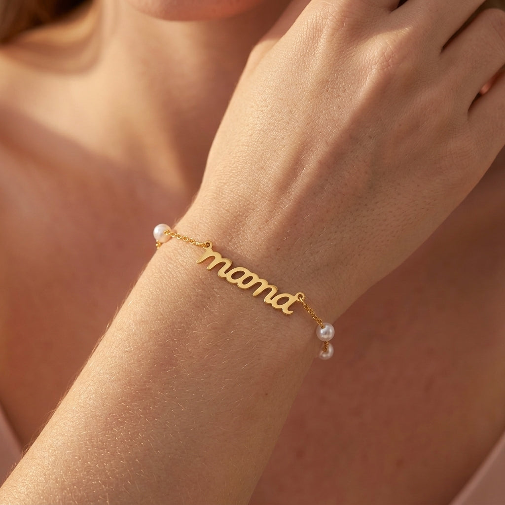 Mama Pearl Gold Bracelet - Motherhood 316L Stainless Steel Bracelet