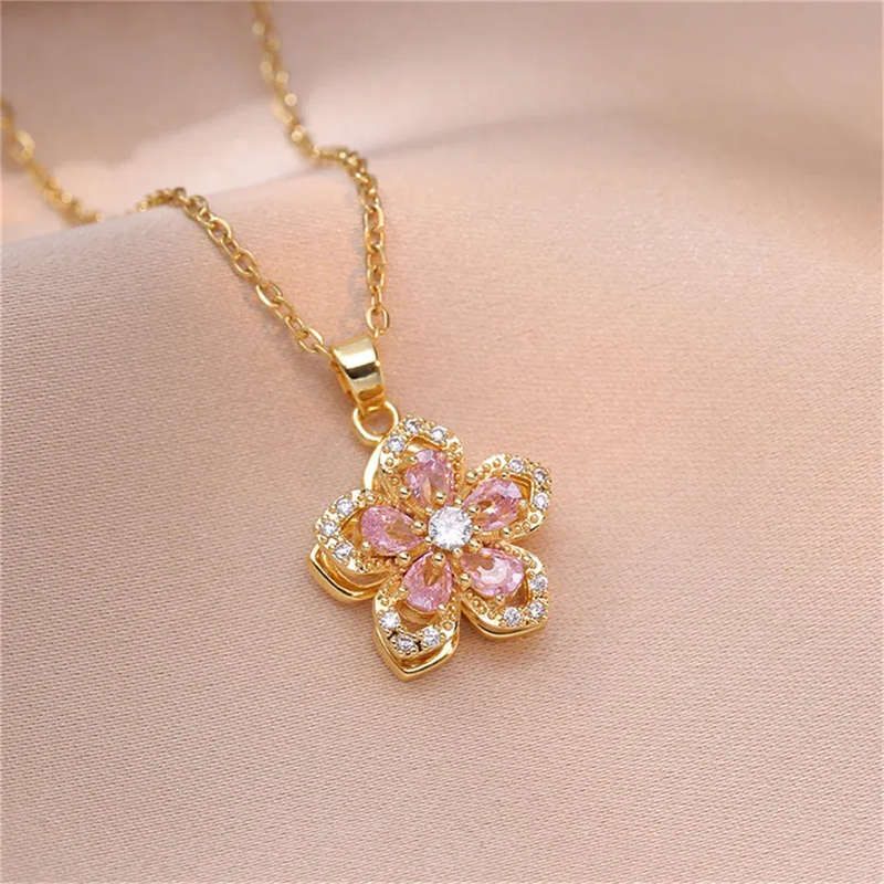 Fleur Gold Blossom Cluster Necklace - 316L Stainless Steel Floral Pendant Necklace