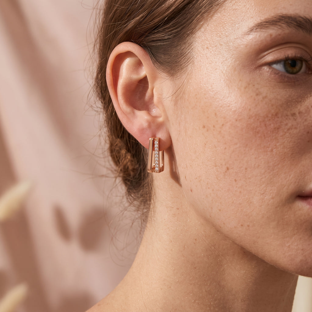 Aurelia Gold Rectangle Hoop Earrings - Geometric 316L Stainless Steel Hoops