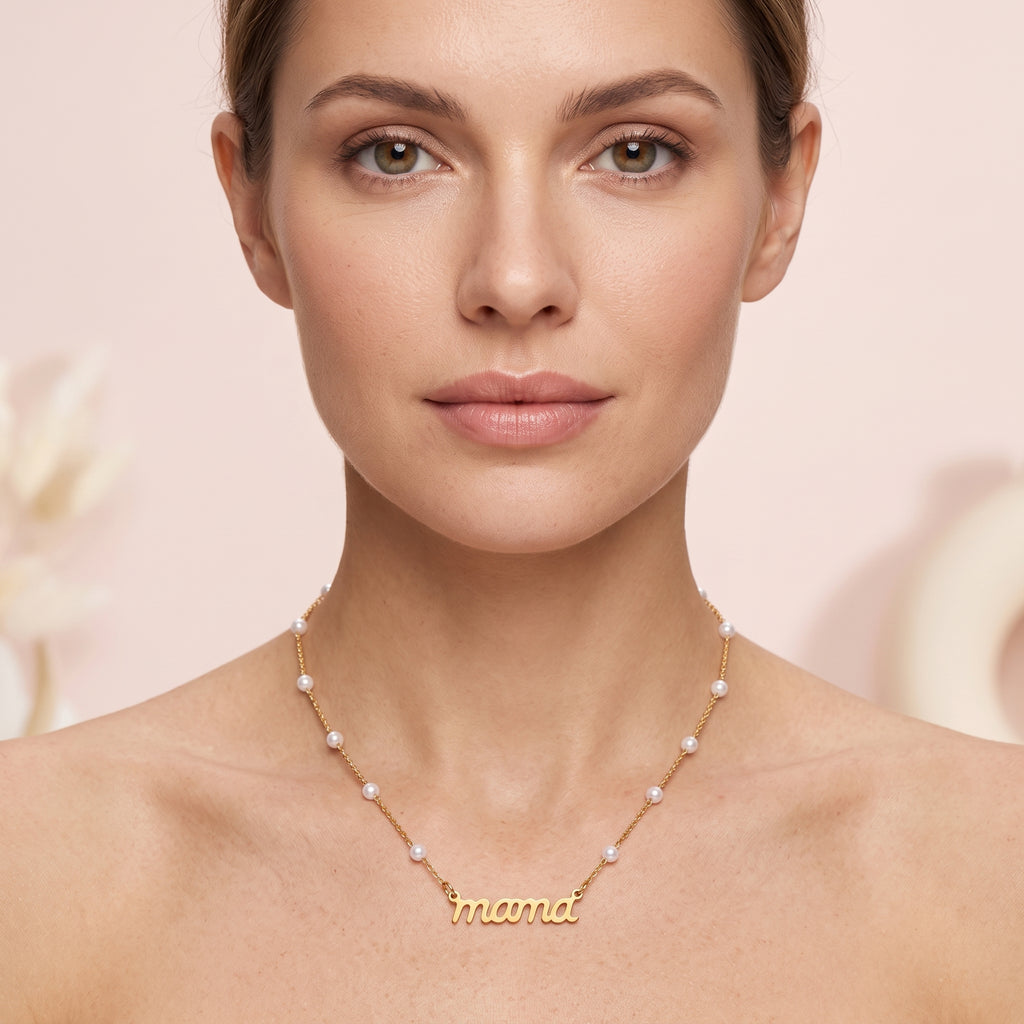 Mama Gold Script Necklace - 316L Stainless Steel Mom Pendant Necklace