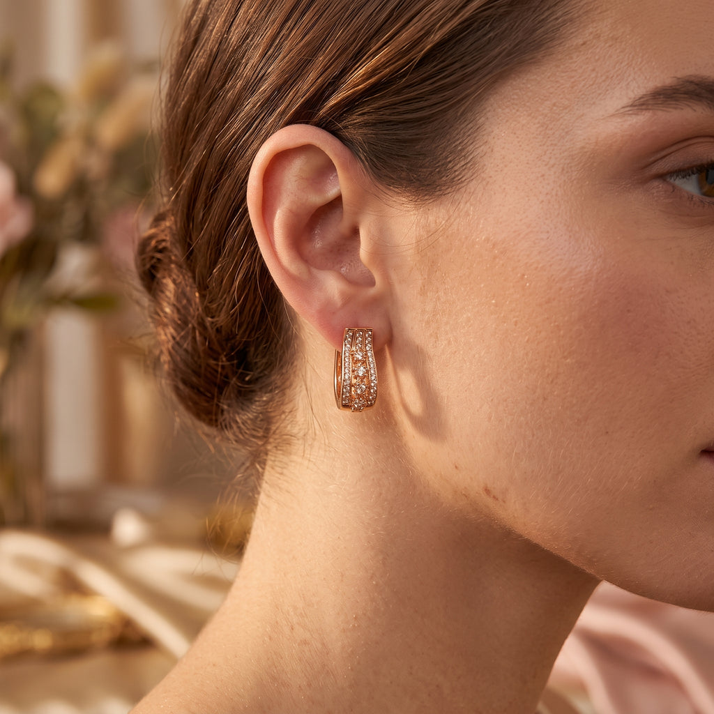 Pendientes de aro texturizados Siena Gold Slim - Aros de acero inoxidable 316L con pavé