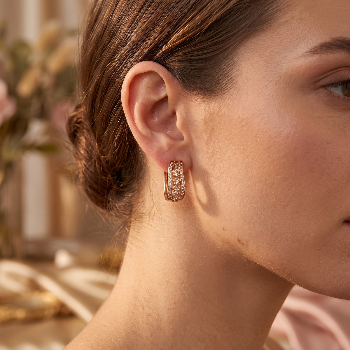 Siena Gold Slim Textured Hoop Earrings - Pavé 316L Stainless Steel Hoops