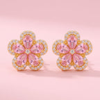Fleur Gold Crystal Flower Stud Earrings - 316L Stainless Steel Floral Earrings