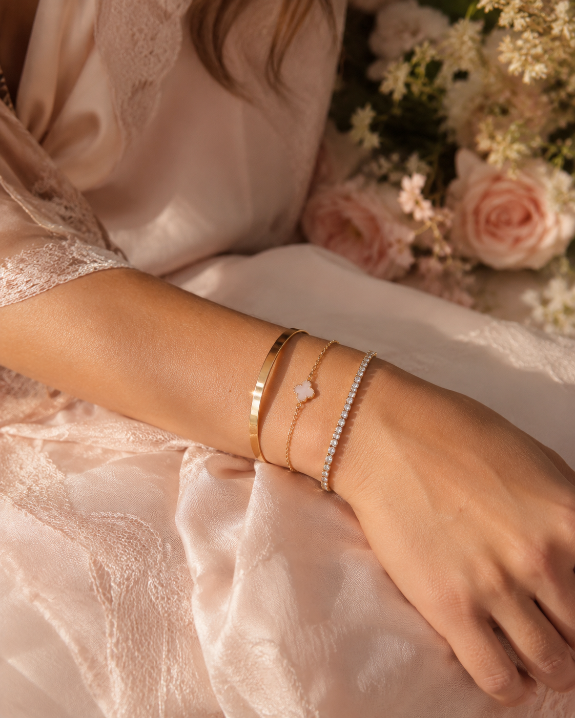 Rosé Gold Crystal Tennis Bracelet - Slim Waterproof 316L Stainless Steel Bracelet
