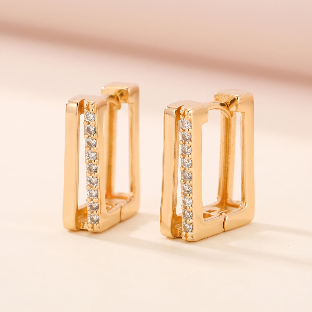 Aurelia Gold Rectangle Hoop Earrings - Geometric 316L Stainless Steel Hoops