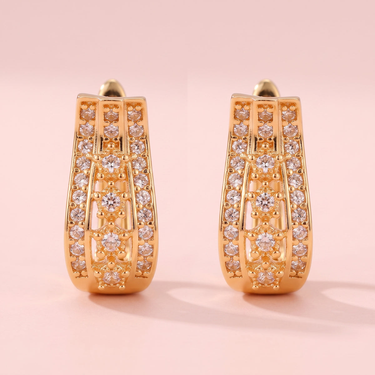 Siena Gold Slim Textured Hoop Earrings - Pavé 316L Stainless Steel Hoops