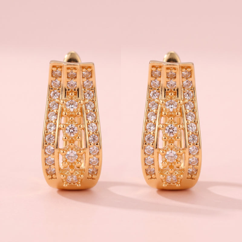 Siena Gold Slim Textured Hoop Earrings - Pavé 316L Stainless Steel Hoops