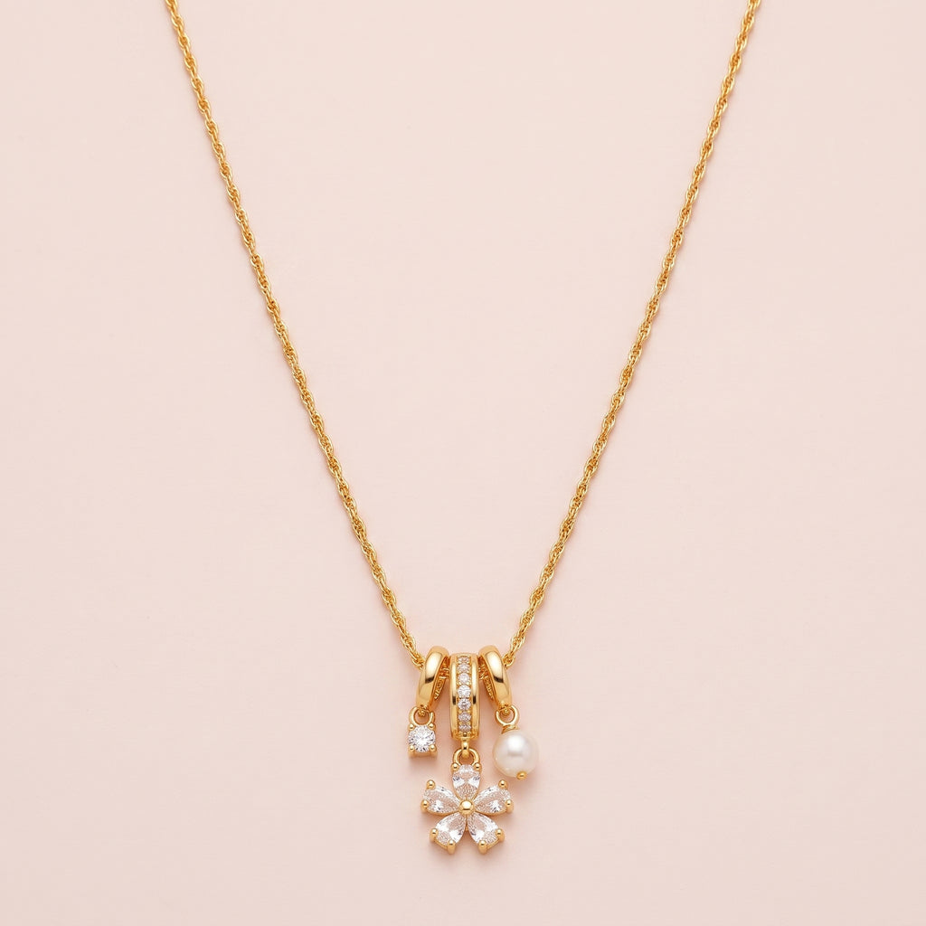Fleur Gold Crystal Flower Necklace - 316L Stainless Steel Floral Pendant Necklace