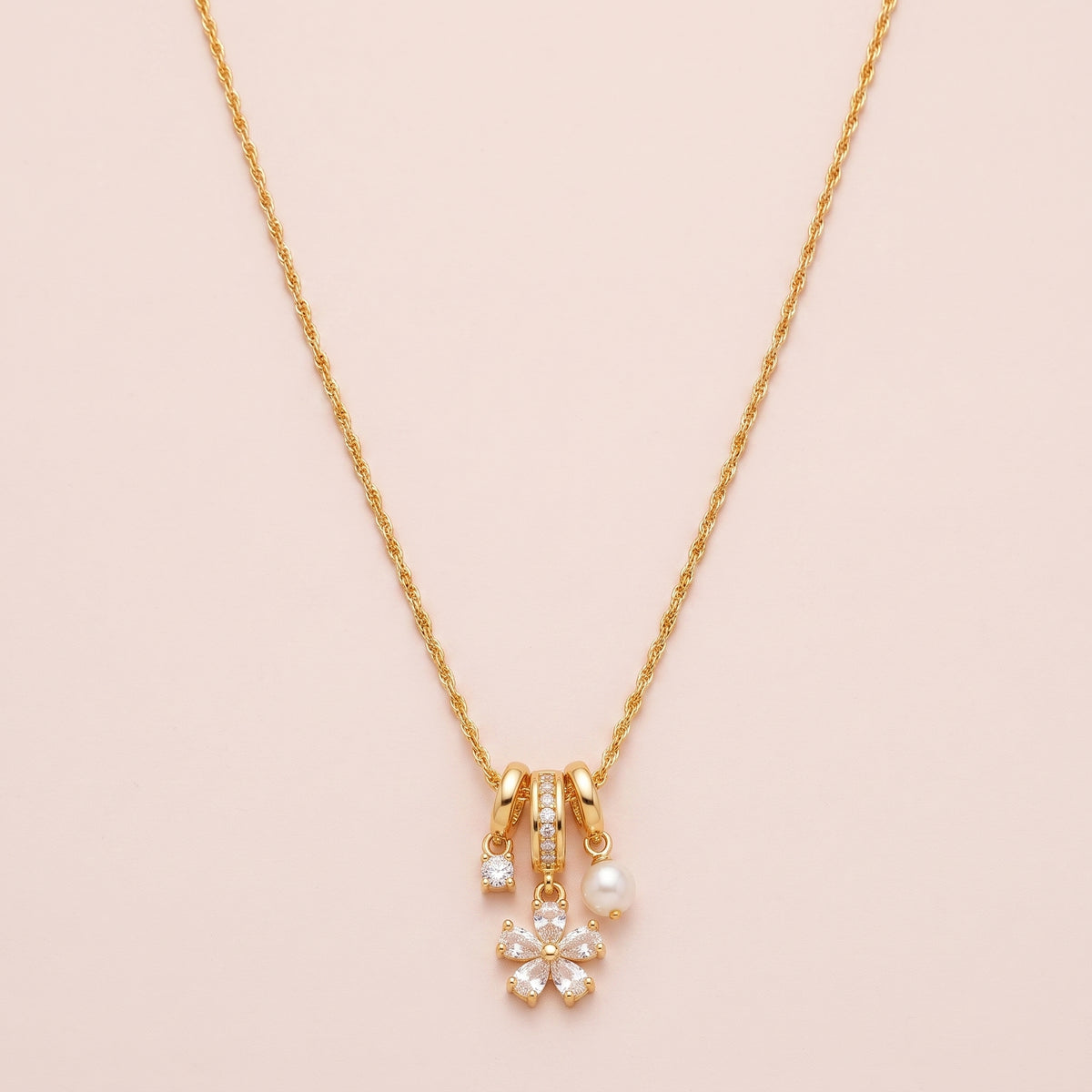 Fleur Gold Crystal Flower Necklace - 316L Stainless Steel Floral Pendant Necklace