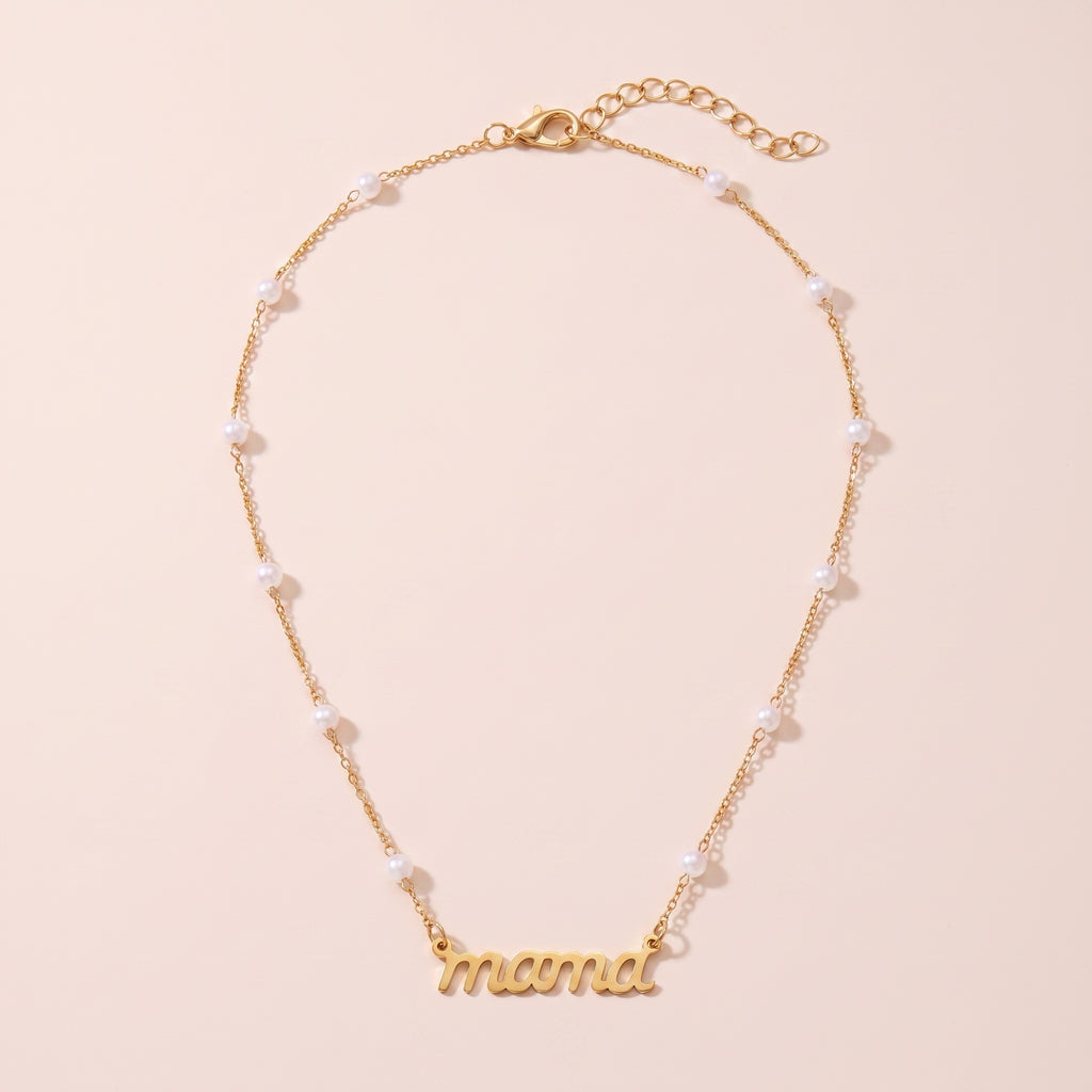 Mama Gold Script Necklace - 316L Stainless Steel Mom Pendant Necklace