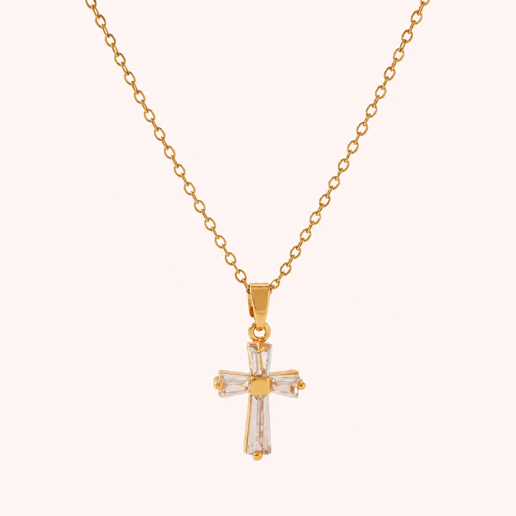 Seraphine Gold Crystal Cross Necklace – Elegant Cross Pendant
