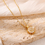 Aurelia Gold Halo Pendant Necklace - Crystal 316L Stainless Steel Necklace