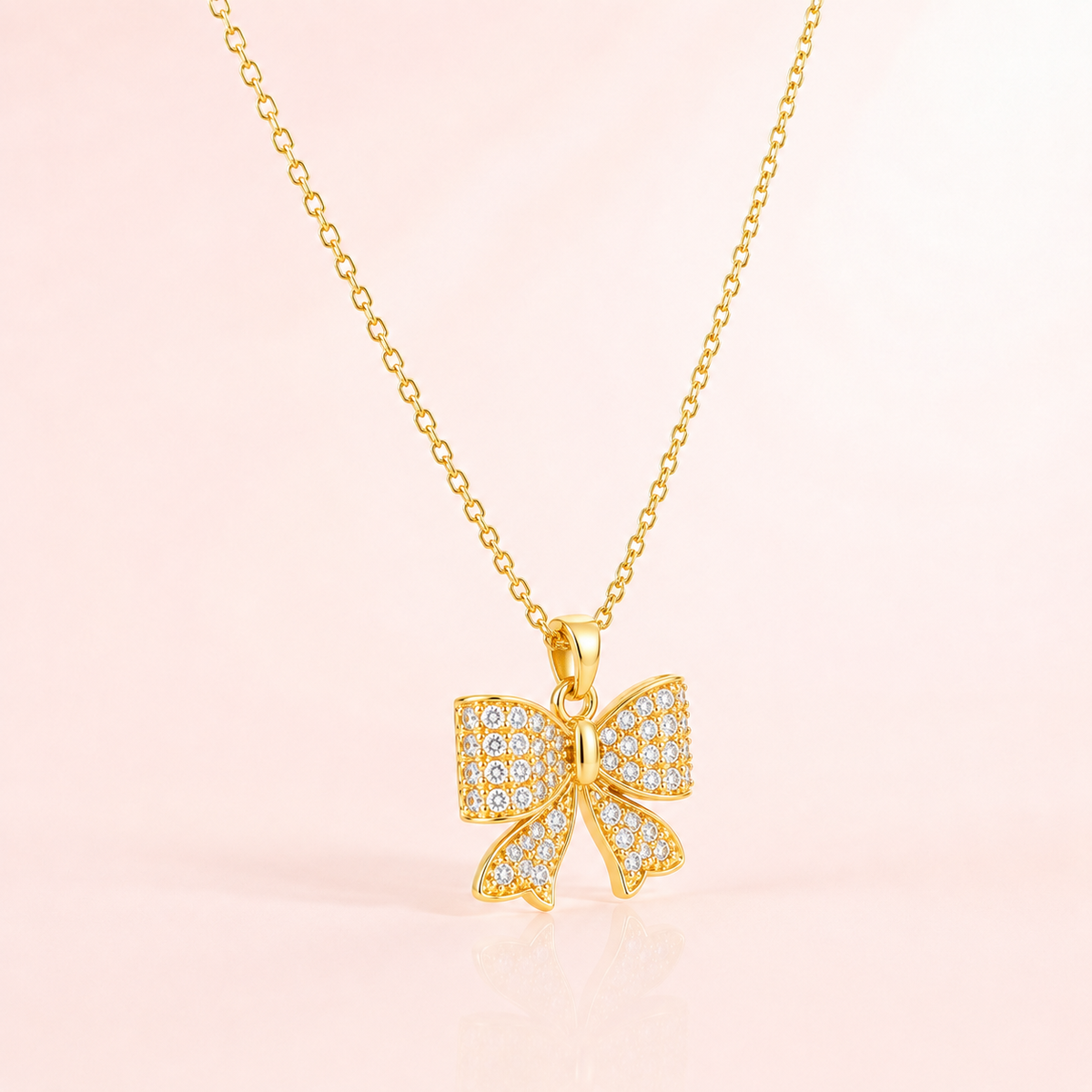 Belle Gold Bow Necklace – Crystal Bow Pendant Necklace